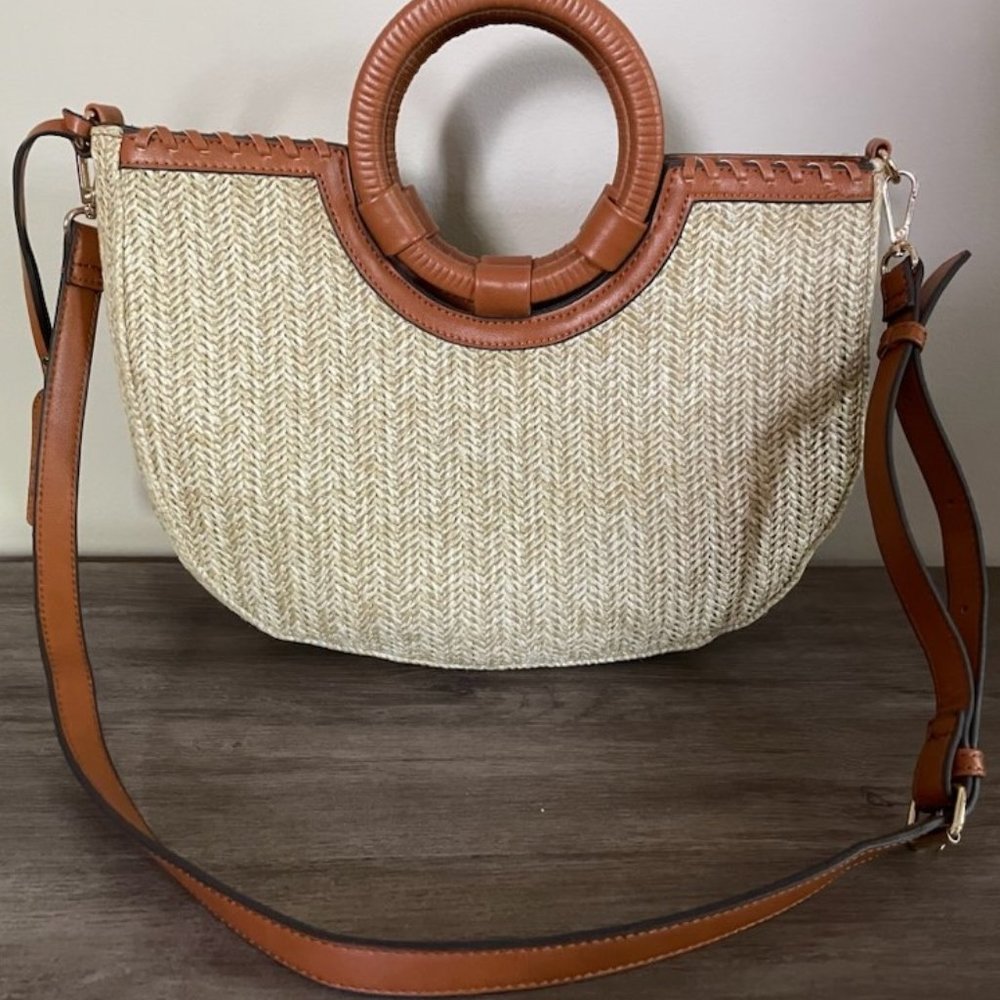 Sole/Society Woven Purse with round handles and shoulder strap